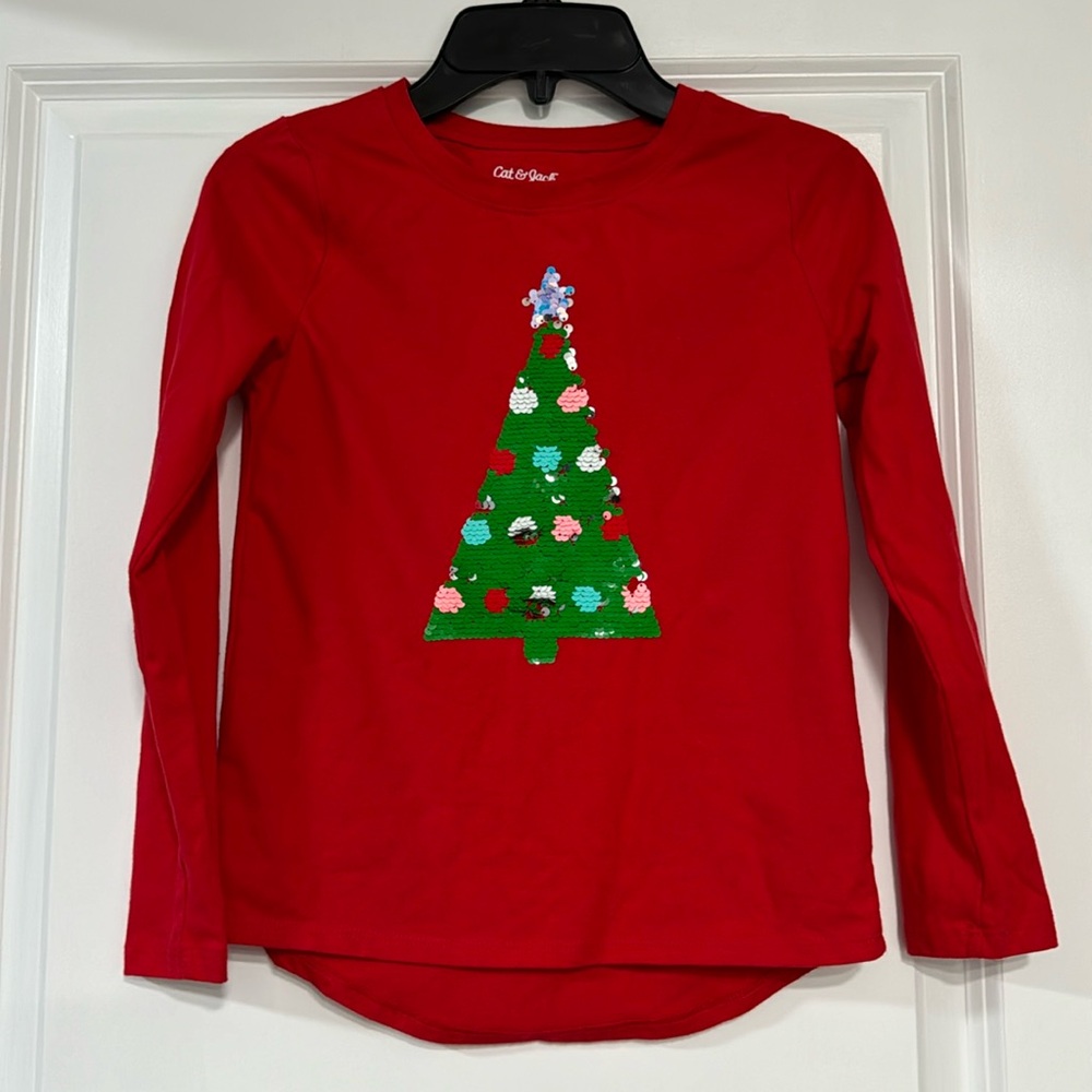 Girls Cat & Jack Christmas Long sleeve Shirt. Size Medium. Red.